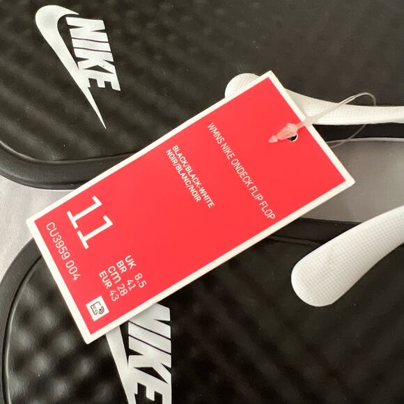 Nike OnDeck Thong Black & White Thong Flip Flop Slippers Women Size 11 - Picture 4 of 5